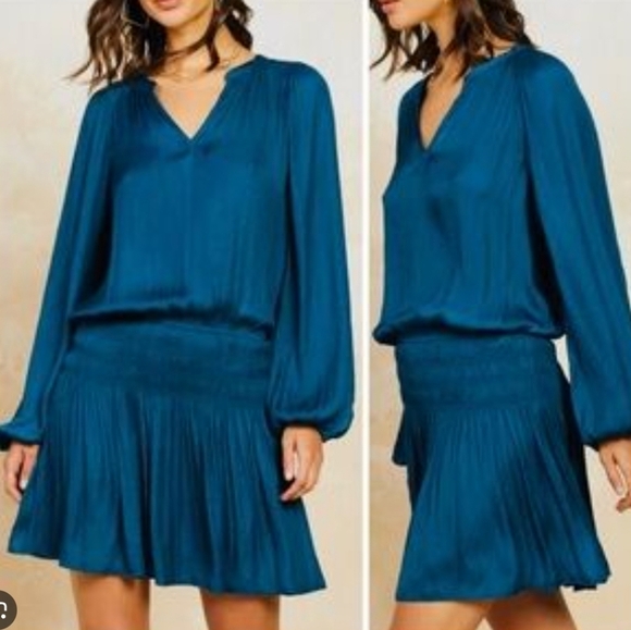 Current AIR anthropologie Elegant Teal Dress Women M Textured Babydoll Event Y2k - Picture 1 of 11